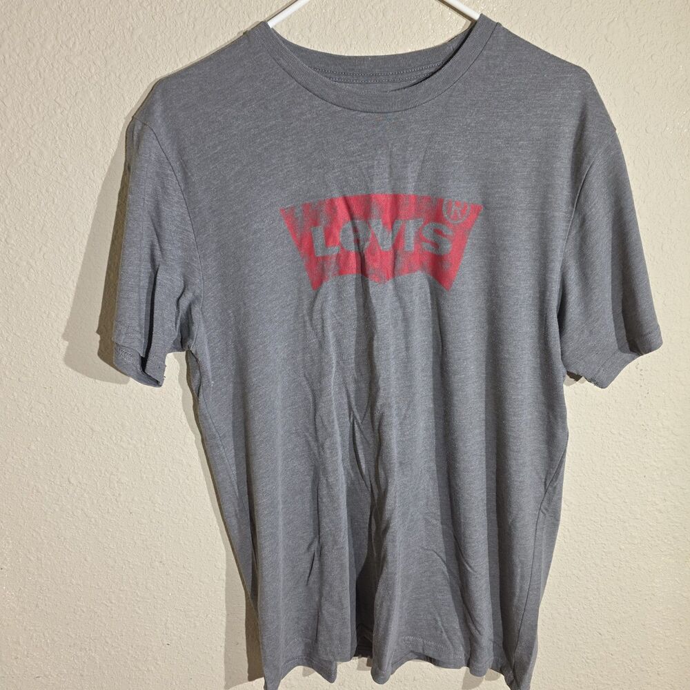 Levi's Shirt Men's Size Large Gray Red Short Sleeve Shirt Logo Graphic Print